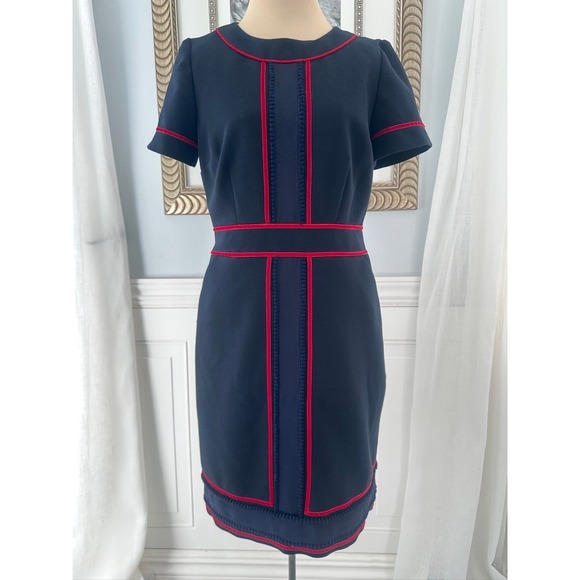 Boden Dresses & Skirts - Boden Navy Blue Red Trim Sheath Dress Short Sleeve Business Casual Size US6/UK10